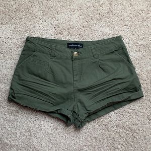olive colored stretch shorts